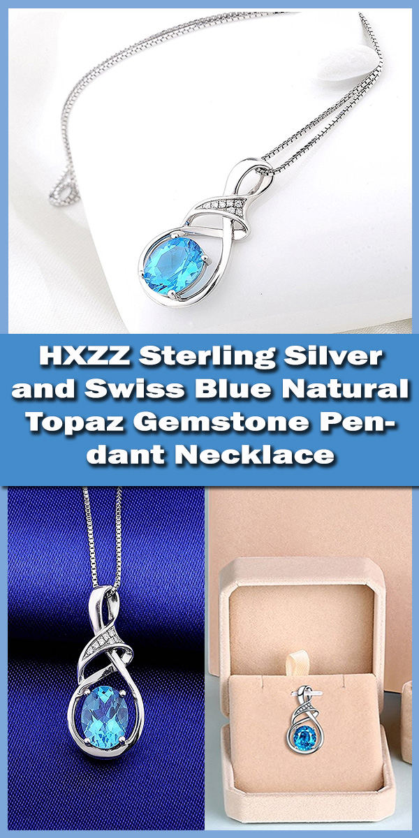 HXZZ Sterling Silver and Swiss Blue Natural Topaz Gemstone Pendant Necklace