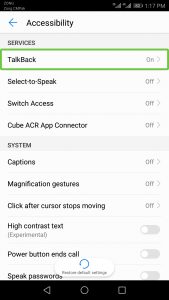 Android Talk Back Settings