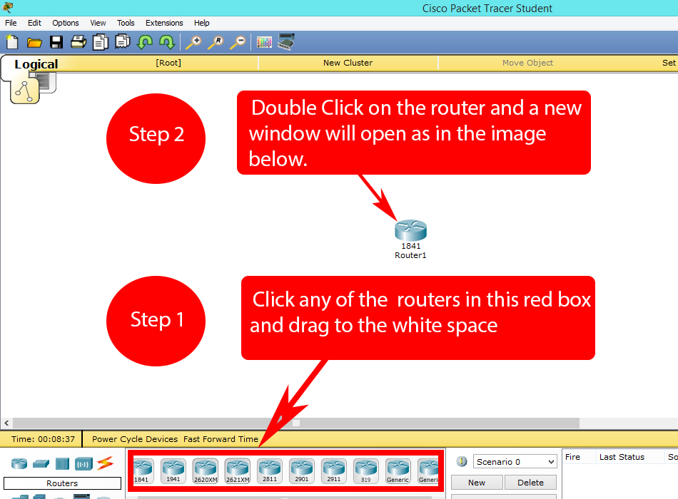 Changing the host name of a router in Cisco Packet Tracer