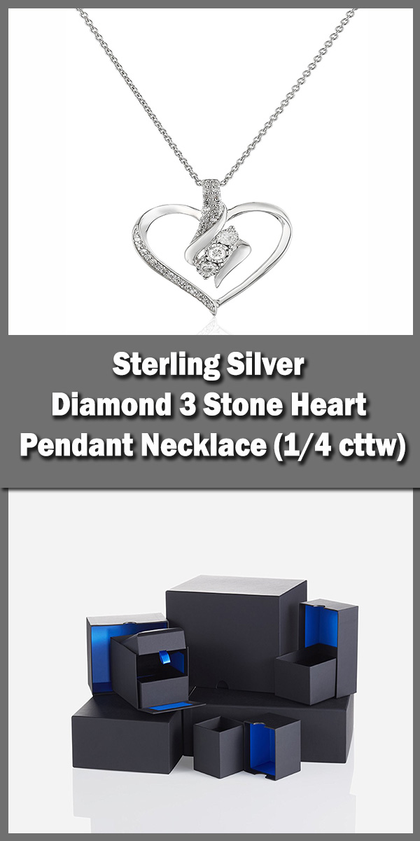 Sterling Silver Diamond 3 Stone Heart Pendant Necklace (1-4 cttw)