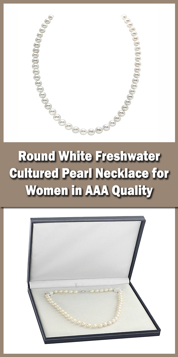 THE PEARL SOURCE Round White Freshwater Cultured Pearl Necklace for Women in AAA Quality