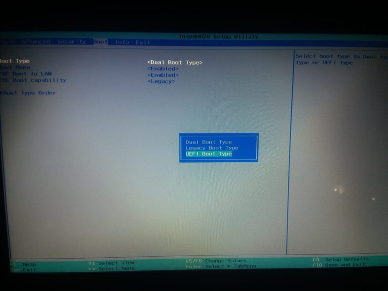 Select UEFI boot type from the boot menu – UPaae