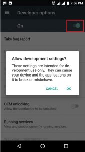 Enable Android Developer Options, select developer options