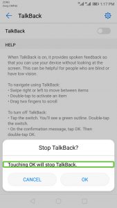 Double tap OK button for confirming turning talk back