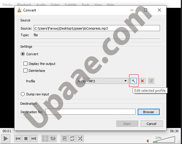 Reduce mp3 file size using VLC media player