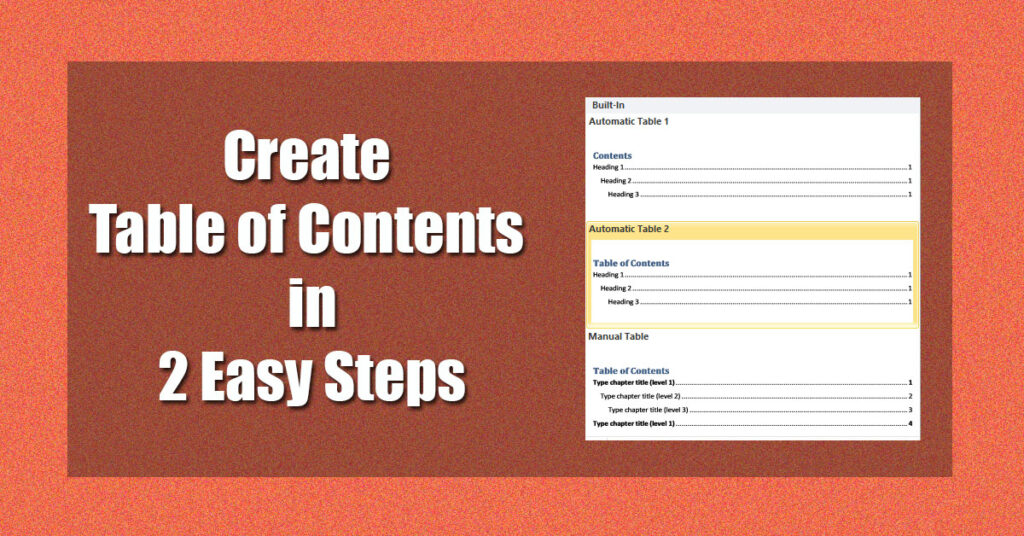 how to make a manual table of contents word