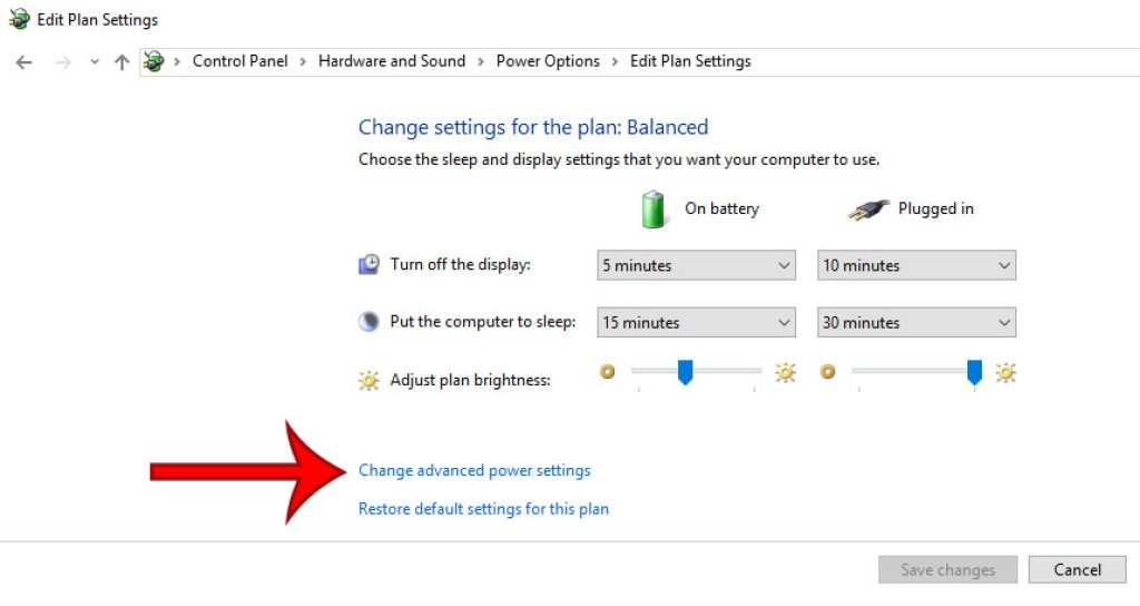 change laptop lid closed action from advanced power settings