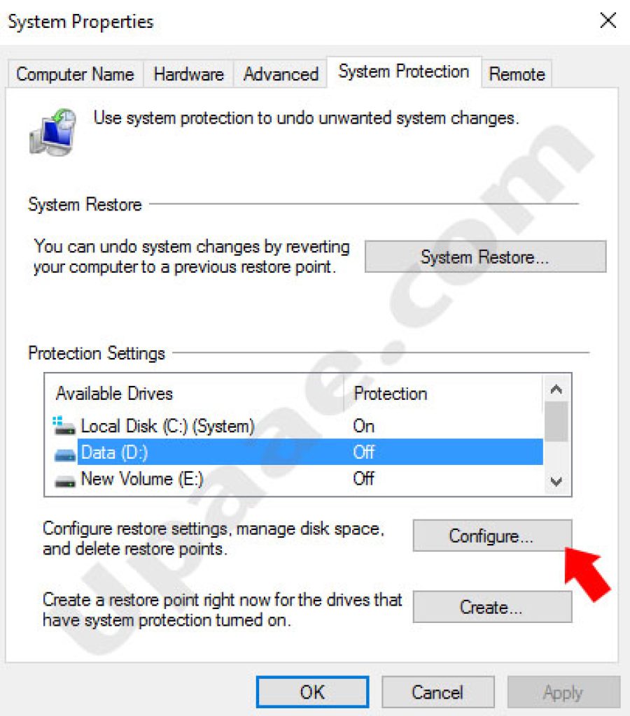 How to turn on system protection and configure a system restore point in windows.