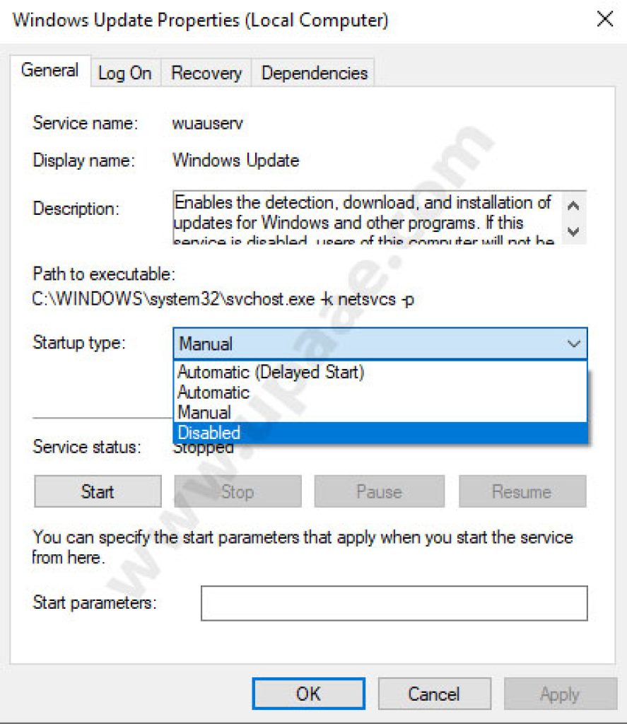 how to disable windows update services