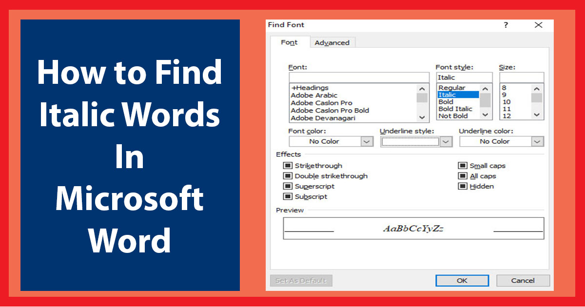 how to find italicized text in word