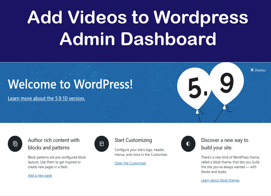 How to add videos to wordpress admin dashboard