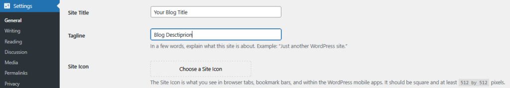 set title and tagline for your blog