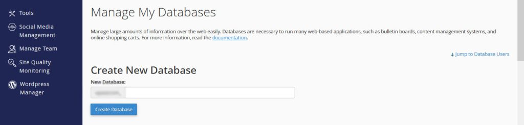 click create database button to create a new database